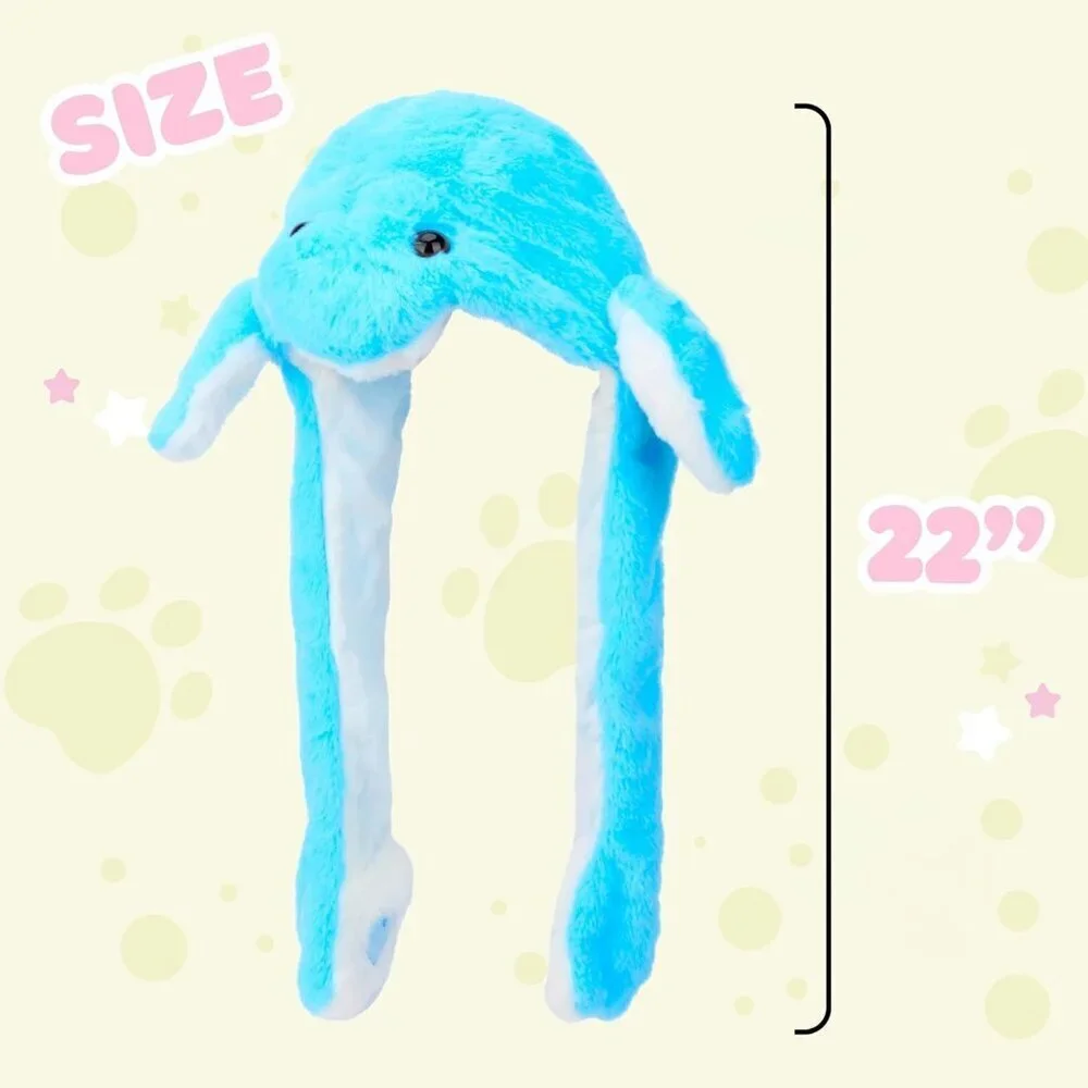 Kids Dolphin Animal Hat with Ears Moving Jumping Pop Up Beating Plush Holiday
